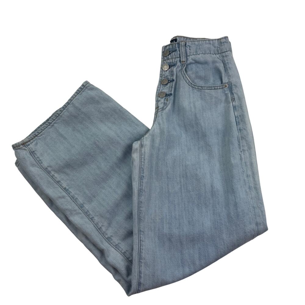 Gap Light Wash Soft Flexible Denim Wide Leg Button Fly Jeans Women's Size 24 P